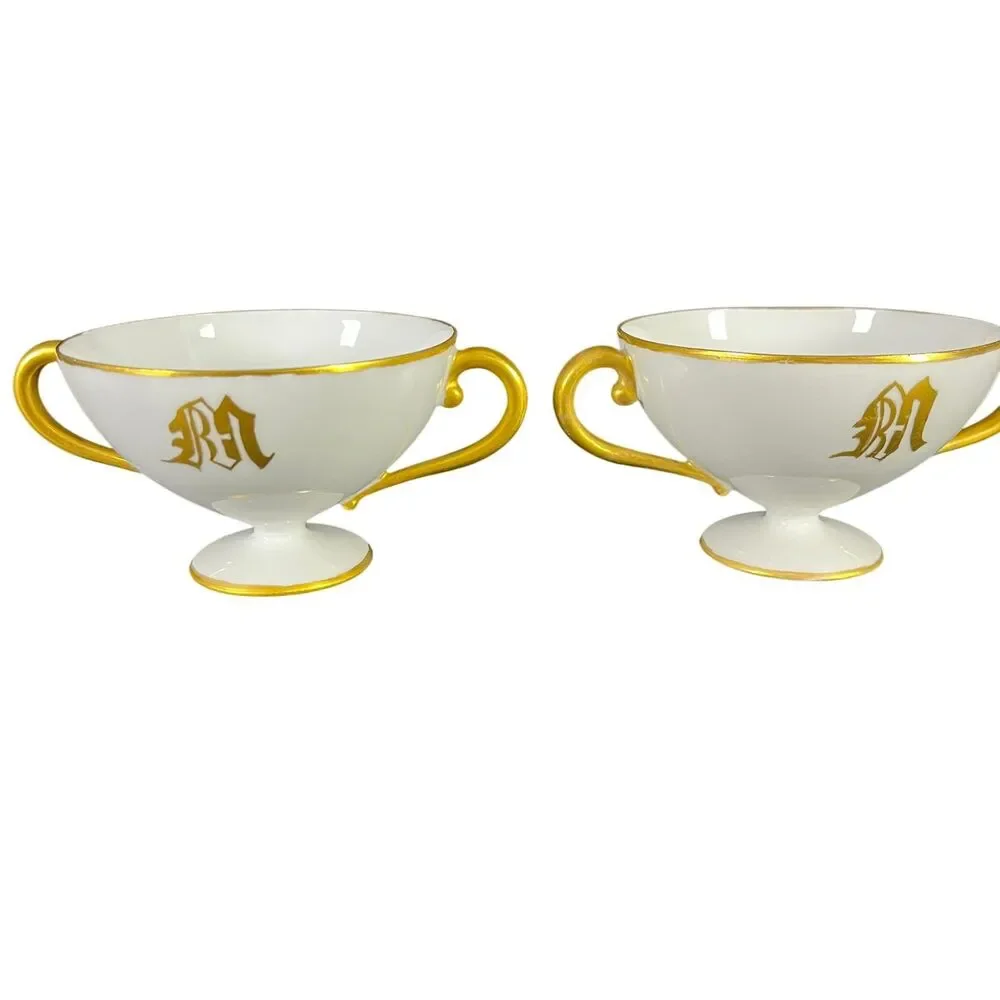 Antique Carl Tielsch (C.T.) Altwasser Monogrammed Bouillon Cups Germany Silesia
